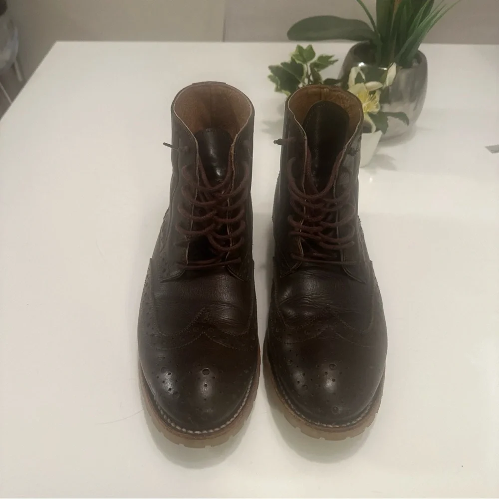 J.D. Fisk Leather Boots Distressed‎ Black Brown Ankle Boots Men's  8 Zip